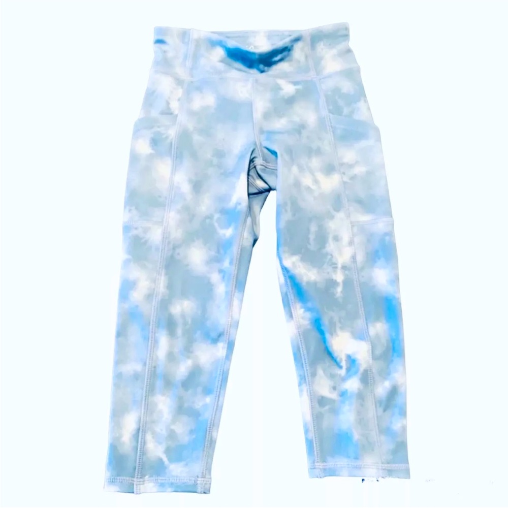 GapFit Girls Athletic Capri Tie Dye Leggings Pants, Size Small (6/7), Blue/White